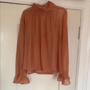 Anthropologie Orange Ruffled Long Sleeve Blouse